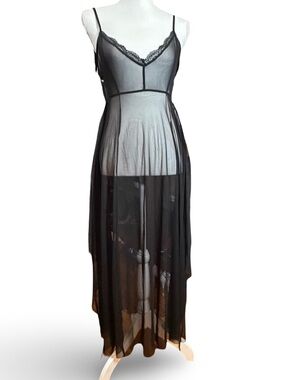 ZARA Black Sheer Mesh Maxi Slip Dress - Size S